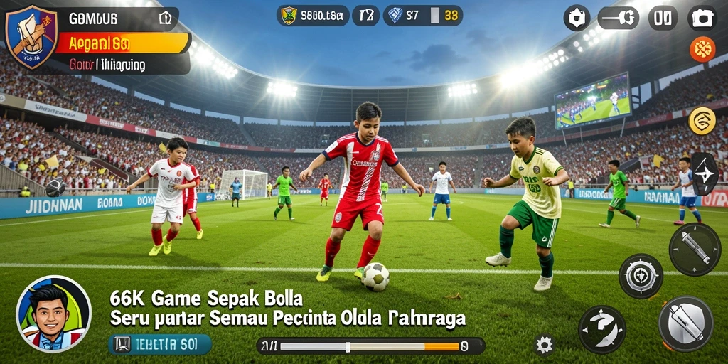 Screenshot menunjukkan aksi permainan sepak bola yang mendebarkan di 66K.