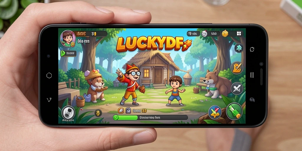 Tangkapan layar gameplay <strong>LUCKYDF</strong> menampilkan interaksi sosial yang dinamis.