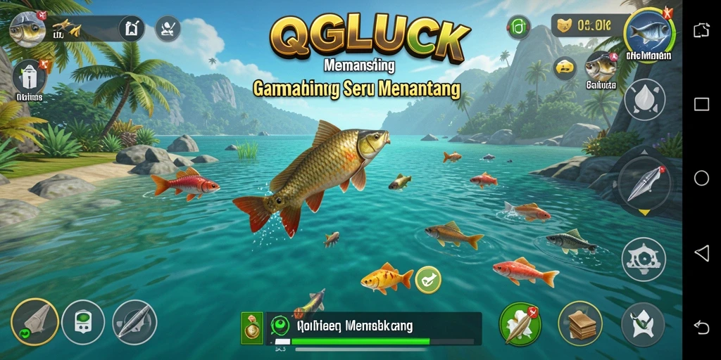 Gameplay menarik QGLUCK saat menangkap ikan di danau.