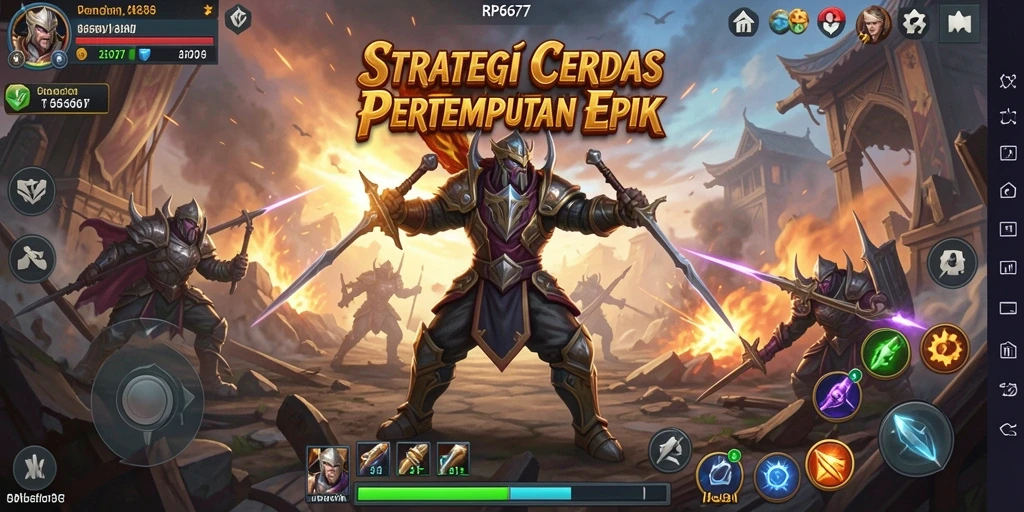 Tangkapan layar gameplay RP6677 menampilkan strategi dan pertempuran intens.